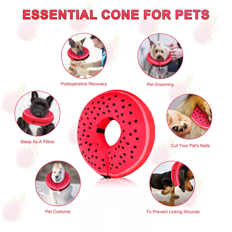 Pitaya Inflatable Dog Donut Collar, Soft Recovery Cone for Large, Medium & Small Dogs & Cats, Adjustable E Collar, Does not Block Pet Vision Red Pattern Plush Fabric-XL