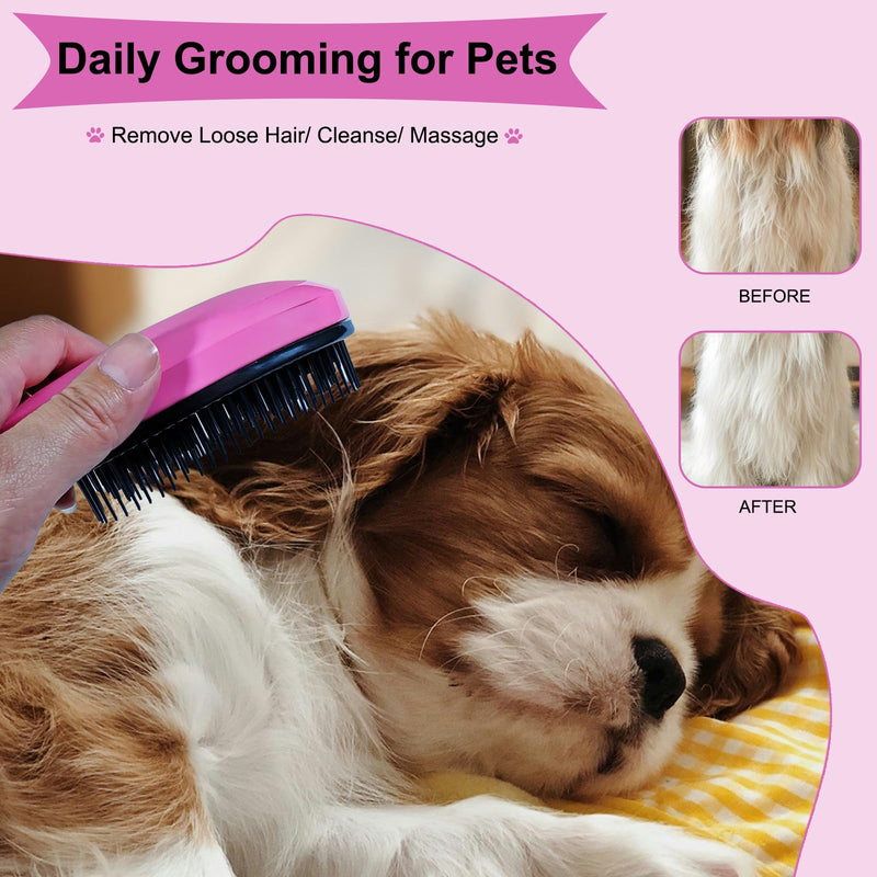 3 PCS Puppy Brush Grooming Kit, Stainless Steel Flea Comb, Fit for Yorkie, Shih Tzu, Maltipoo, Soft Bristle (Pink) Pink - PawsPlanet Australia