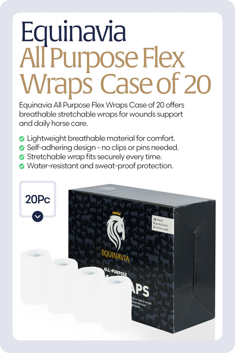 Equinavia 20 Pack Self Adhesive 4 Inch Vet Wraps with Easy-Dispenser Case | Bandages for Horses, Pets, Sports, Tattoo - Black - 20 x 5 yd - White - 20 x 5 yd - PawsPlanet Australia