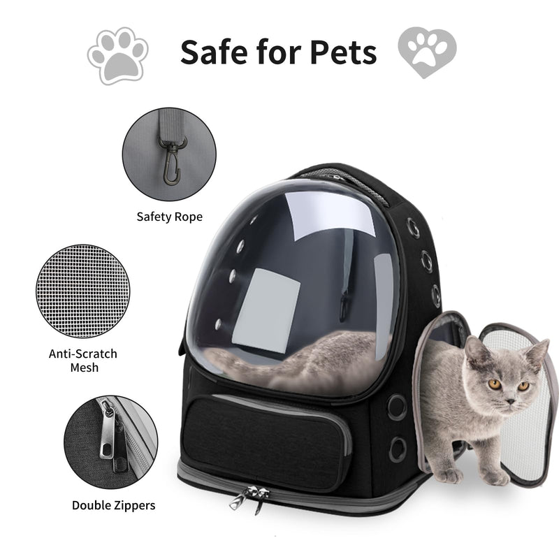 Cat Backpack Carrier for Cats and Small Dogs, Breathable Cat Bubble Backpack, Airline Approved Pet Travel Carrier for Hiking Camping Outdoor(Black) 16.5"L x 13.5"W x 10.5"H Black - PawsPlanet Australia