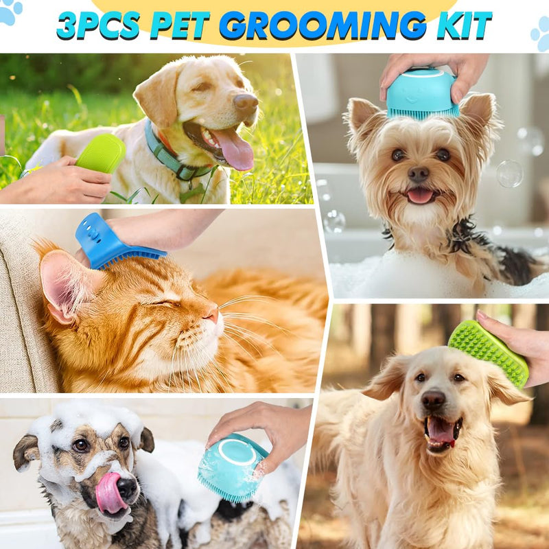 3PCS Dog Bath Brush | Dog Scrubber for Bath | Dog Shampoo Brush | Dog Washing/Shower Brush, Suitable for Short/Long Haired Dogs, Dog Brush for Shedding, Bathing, Massaging & Grooming (Blue Blue Green) - PawsPlanet Australia