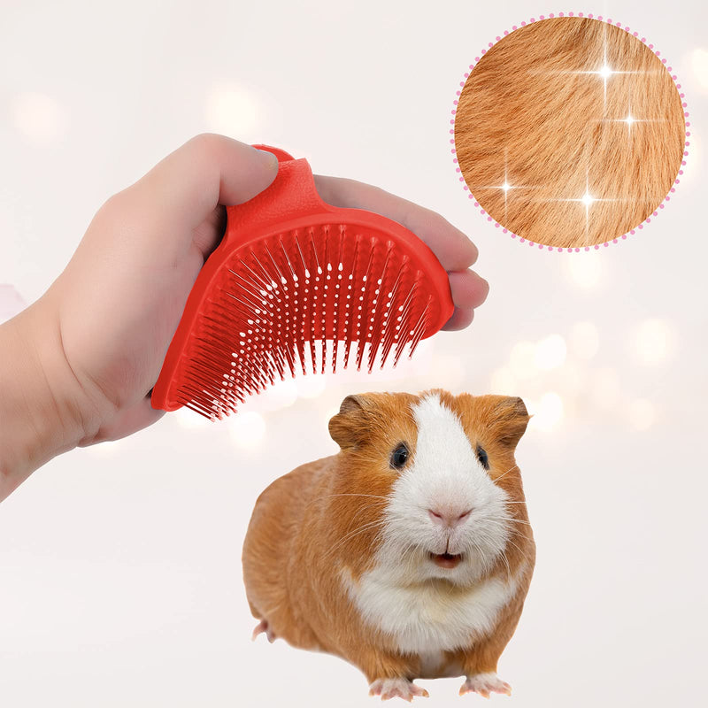 Patelai 4 Pieces Bunny Grooming Kit: Rabbit Nail Clipper, Rabbit Brush, Hair Remover, Shampoo Brush with Adjustable Ring Handle for Rabbits, Hamsters(Pink, Red) Pink, Red - PawsPlanet Australia