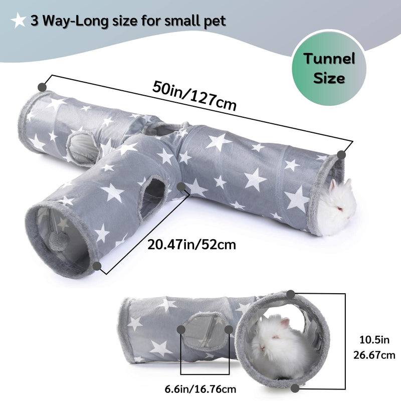 JanYoo Bunny Tunnel Rabbit Hideout Bunny Toys for Rabbits Accessories Guinea Pig Ferret Kitty 3 Ways Collapsible Tunnels Grey - PawsPlanet Australia