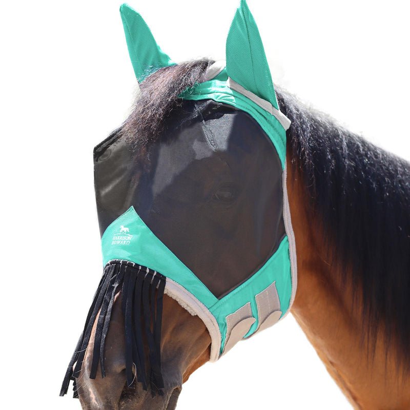 Harrison Howard CareMaster Horse Fly mask with Ears and Nose Fringe Fly Protector Defender Mask Summer Mint Full Size Full (Large) - PawsPlanet Australia