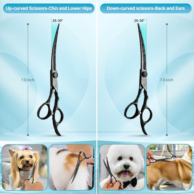 Dog Grooming Scissors,Black Curved Scissors with Safety Round Tips,5 in 1 Dog Scissors for Grooming,Professional Pet Grooming Shears Set for Dogs and Cats - PawsPlanet Australia