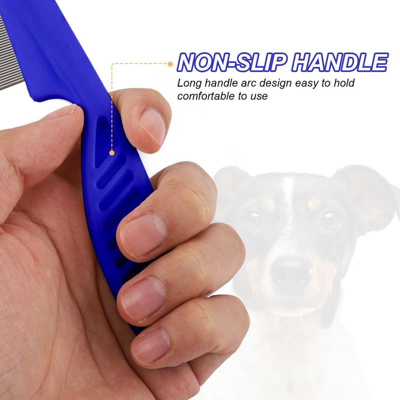Pet Hair Comb, 2 in 1 Multifunctional Pet Hair Comb for Grooming and Dehairing, Flea and Tear Stain Removal, Stainless Steel and ABS Material, Pack of 2, Blue - PawsPlanet Australia