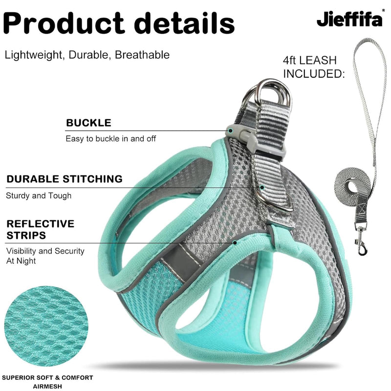Cat Harness and Leash Set - Adjustable Soft Vest, Reflective Step-in Design for Safe Walking (Green) Green