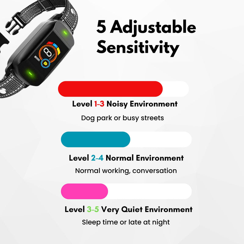 Dog Bark Collar, Rechargeable Smart Collar, Anti Barking Training Collar with 5 Adjustable Sensitivity Beep Vibration Shock, Bark Collar for Large Medium Small Dogs - Black Color Dog Collar - PawsPlanet Australia