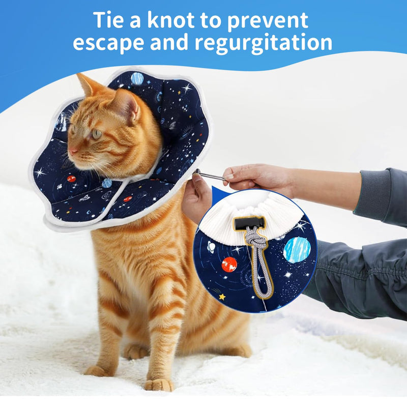 Soft Cat Cone Collar Planet Print (Size S), Adjustable Recovery Collar for Cats & Kittens, Comfortable Donut to Stop Licking Scratching Wounds After Surgery, Fits Neck 13-25cm