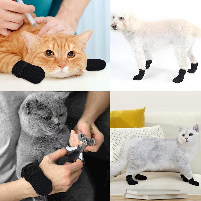 4 Packs Anti Scratch Cat Boots, Adjustable Black Mesh Breathable Cat Shoes, Comfortable Mittens for Indoor Cats/Pet Bathing Cutting Nails - PawsPlanet Australia