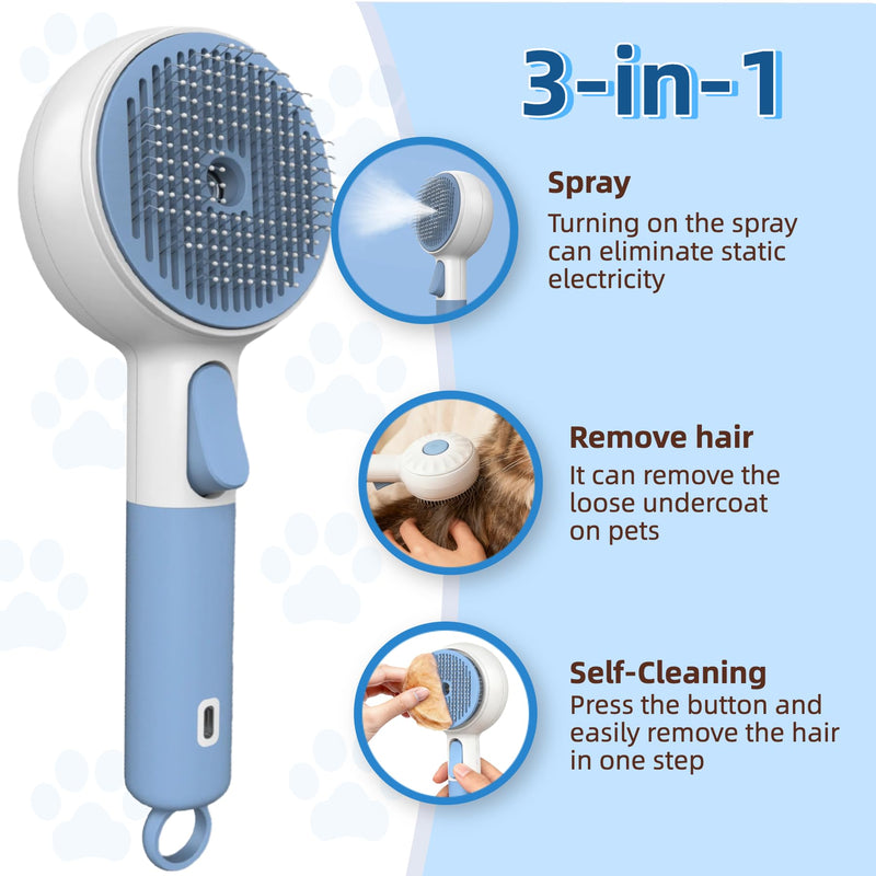 DebutPet Cat Steam Brush for Shedding - 3 in 1 Steamy Cat Brush with Water Spray, Self Cleaning Dog Grooming Comb for Tangled & Loose Hair, Massage Pet Hair Removal Tool (USB Rechargeable) - PawsPlanet Australia