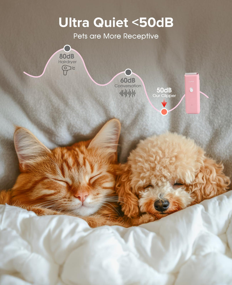 Pet Clippers for Dog Hair Grooming Low Noise, Rechargeable Cordless Cat Shaver with Ceramic Blade,Portable Pet Hair Trimmer for Matted & Long Hair Pink