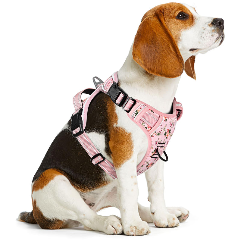 Timos No Pull Dog Harness, Release at Neck Reflective 3 Snap Buckles Adjustable No Choke Pet Vest with Front & Back 2 Leash Clips, Soft Padded Control Training Handle for Small Medium Large Dogs Medium (Pack of 1) Normal-Pink - PawsPlanet Australia