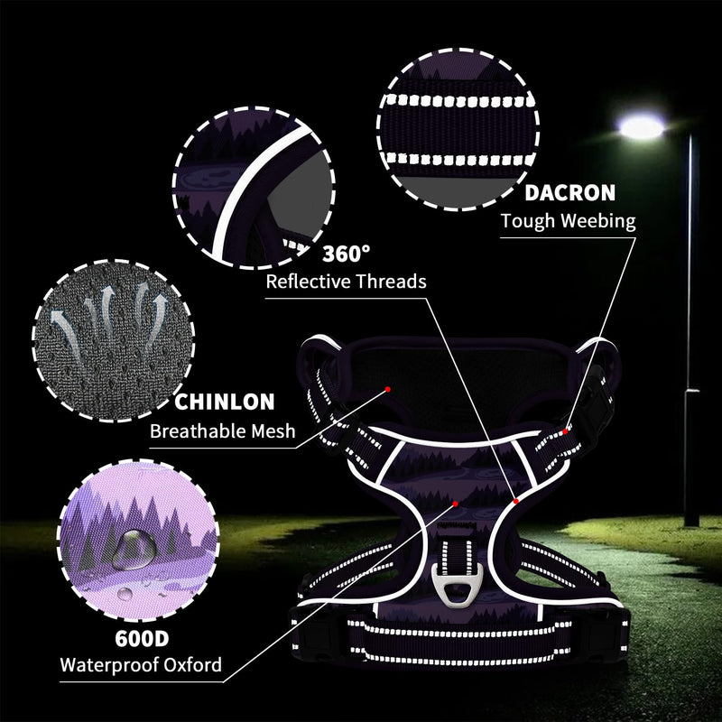 Timos Dog Harness,No-Pull Pet Harness Adjustable Soft Padded Dog Vest,Reflective No-Choke Pet Oxford Vest with Easy Control Handle for Large Dogs,Moon Night,L Large (Pack of 1) Normal-Moon Night - PawsPlanet Australia
