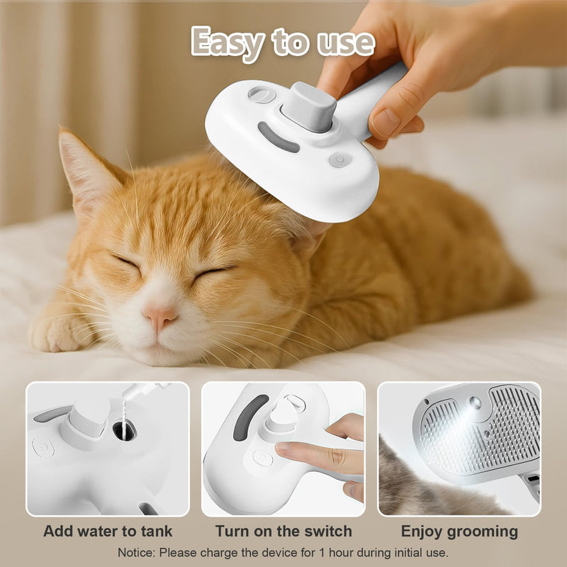 ‌3-in-1 Pet Steam Brush with Self-Cleaning & Cool Mist‌ – Portable Grooming Tool for Cats & Dogs, Long-Lasting Shedding Control & Detangling, Refillable Water Tank & Fast Charging - PawsPlanet Australia