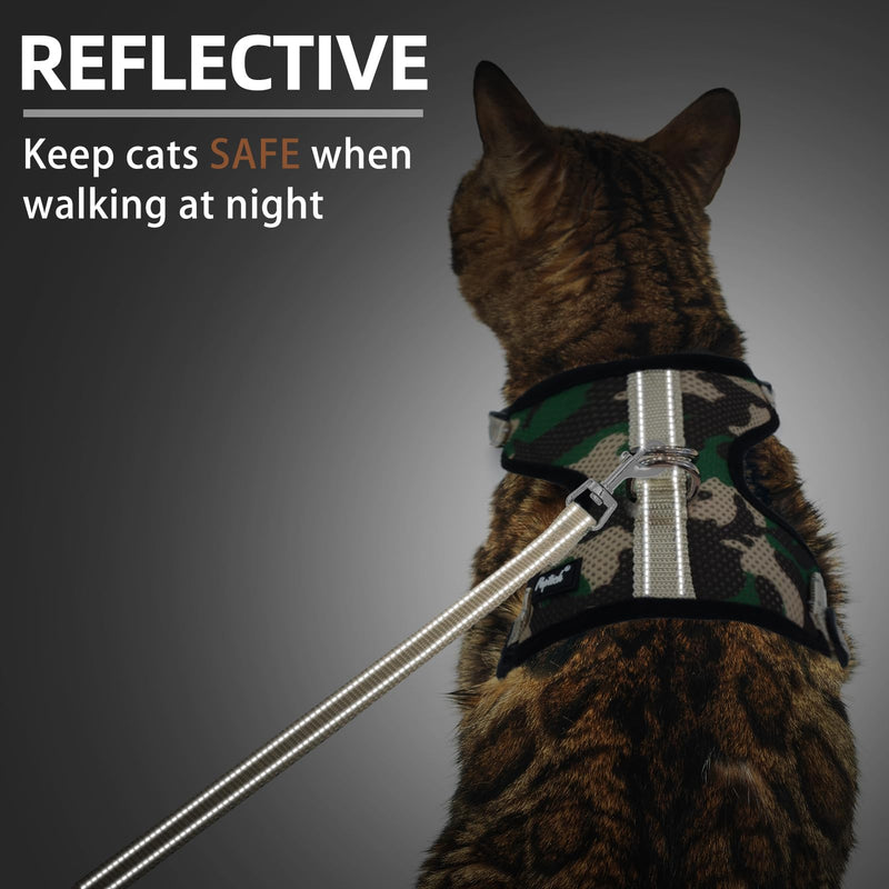 PUPTECK Cat Harness and Leash Set Escape Proof, Reflective Adjustable Soft Mesh Kitten Vest Harness for Walking Travel, Camouflage, S Small - PawsPlanet Australia