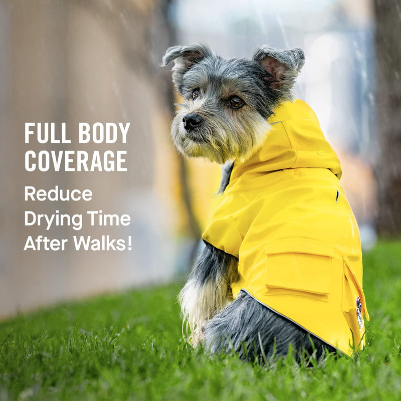 Canada Pooch Torrential Tracker Dog Rain Jacket - Easy On, Adjustable Full Body Coverage, Waterproof, Functional Pockets, Reflective Trim Rain Coat for Dogs, Great for Dogs 24 (23-25" back length) Yellow - PawsPlanet Australia