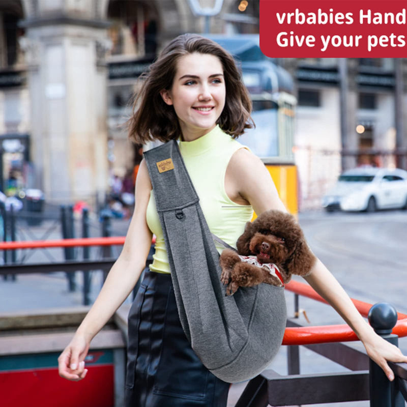 Dog Sling Hands Free Dog Sling Carrier Adjustable Strap Dog Carrier Sling Soft Cotton Dog Carrier Bag Dog Carriers with Pocket for Travel Outdoor(Dark Grey) Thick straps Dark Grey - PawsPlanet Australia