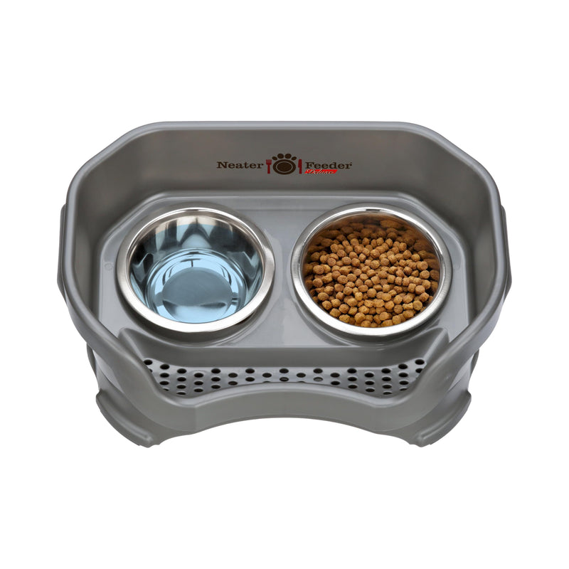 Neater Feeder Deluxe Mess Proof Cat Bowls Elevated for All Breeds – Made in USA – No Spill Raised Bowls for Indoor Cats – Stainless Steel Food and Water Bowl Set, Pet Dish Feeding Station, Grey Gunmetal Grey - PawsPlanet Australia