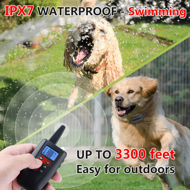 Paipaitek No Shock Dog Training Collar, 3300ft Range Vibrating Dog Collar, IPX7 Waterproof Dog Training Collar with Remote, only Sound and Vibration Collar for Training Dogs Black - PawsPlanet Australia