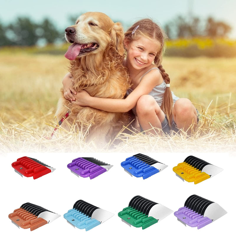 Animal Stainless Steel Attachment 8 Colors Guide Comb Set from 1/8 Inch to 1 Inch(3-25mm),Compatible with Andis, Oster A5, Wahl KM10 Series Clipper Detachable Blade(Only fit for 15# 10# 30# blade) 8 PACK - PawsPlanet Australia