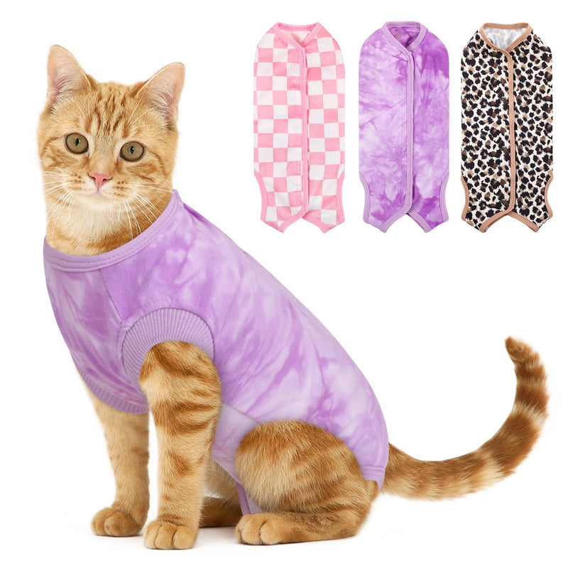 SAWMONG Cat Recovery Suit After Surgery Recovery Shirt Breathable E-Collar Alternative Non-Lick Pet Body Suit (XS, Purple) XS