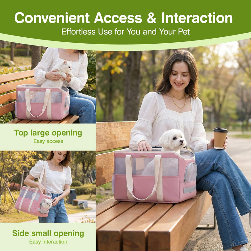 ALLSOPETS Soft Pet Carrier Bag for Small Dogs and Cats, Foldable Breathable Dog Handbag with Safety Strap, Lightweight Puppy Sling Tote for Travel Vet Visits Outdoor (Pastel Pink) Pastel Pink - PawsPlanet Australia