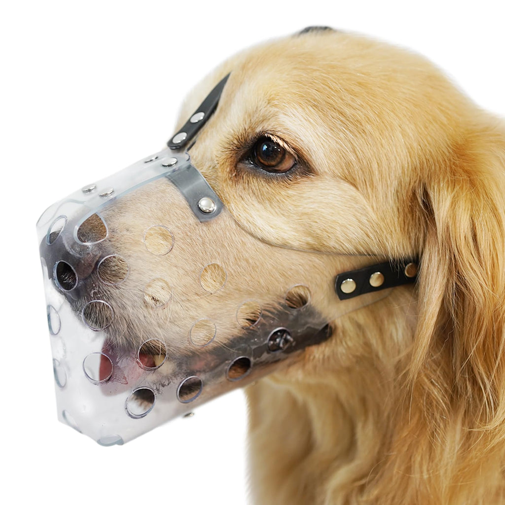 Mayerzon Dog Muzzle, Basket Muzzle for Small Medium Large Sized Dogs, Muzzle for Dogs to Prevent Biting for Grooming Scavenging, Breathable Muzzle for Husky Golden Retriever Labrador Beagle Clear L-(Snout Cir: 10½’’-11¾’’)