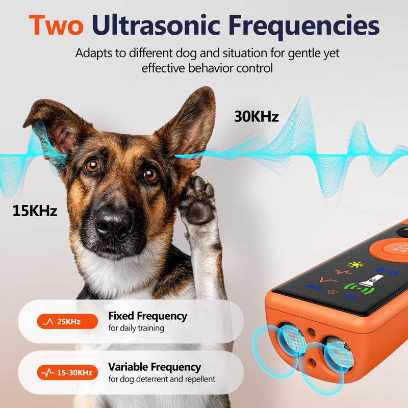 Ultrasonic Dog Bark Deterrent Device, Anti-Barking Control Device with LCD Screen & 3 Modes, Dog Training Tools to Stop Bad Behaviors, Safe Trainer Up to 35ft for Indoor Outdoor Use-01 Orange