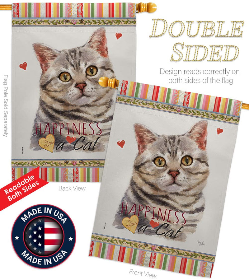 Breeze Decor Gray American Short Hair Happiness House Flag-Pack Cat Kitten Meow Spoiled Paw Fur Pet Nature Farm Animal Creature Applique Banner Small Garden Yard Gift Double-Sided, Made in USA - PawsPlanet Australia