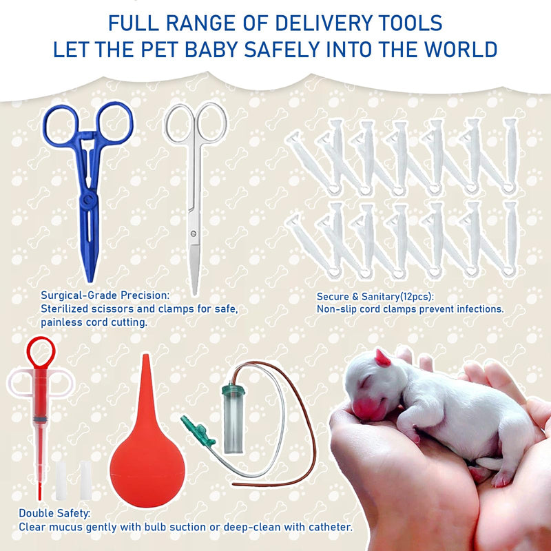 Puppy Whelping Kit, Kitten Puppy Whelping Supplies, Newborn Puppy Essentials, Whelping kit for Puppies Birth, Whelping Collars, Digital Thermometer, Stethoscope, Sputum Aspirator and More - PawsPlanet Australia