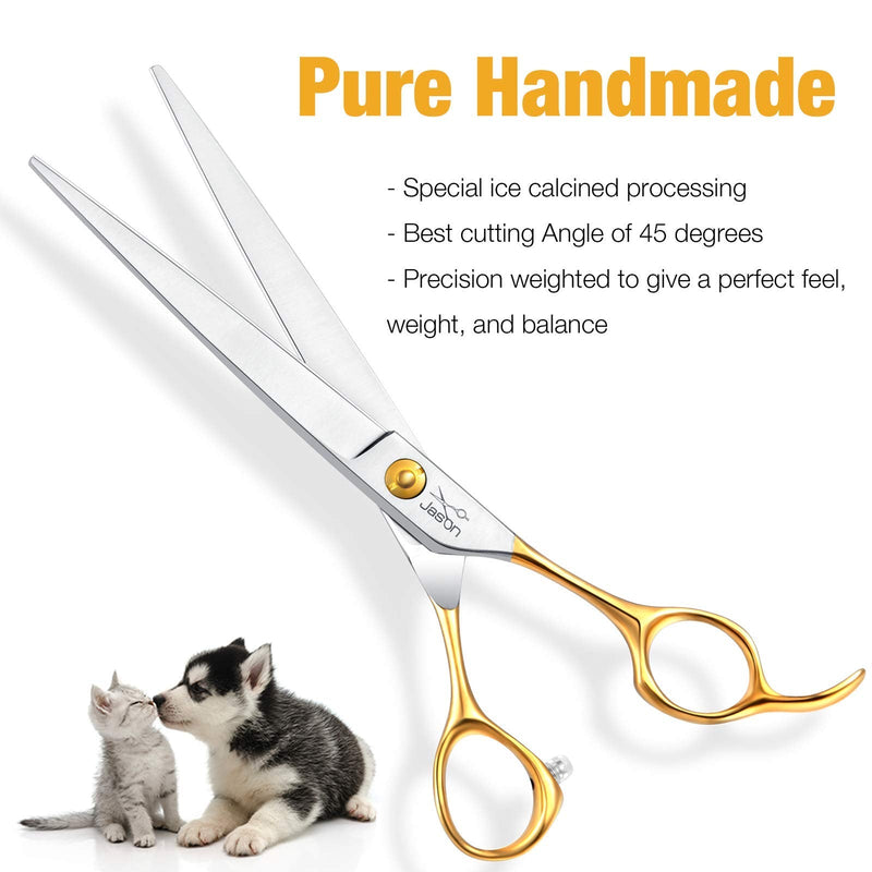 JASON 7.5" Dog Grooming Scissors Cats Trimming Shears Professional Pets Scissor Kit for Right Handed Groomers Gold Sharp Shear Christmas Gift 7.5 inch-Trimming - PawsPlanet Australia
