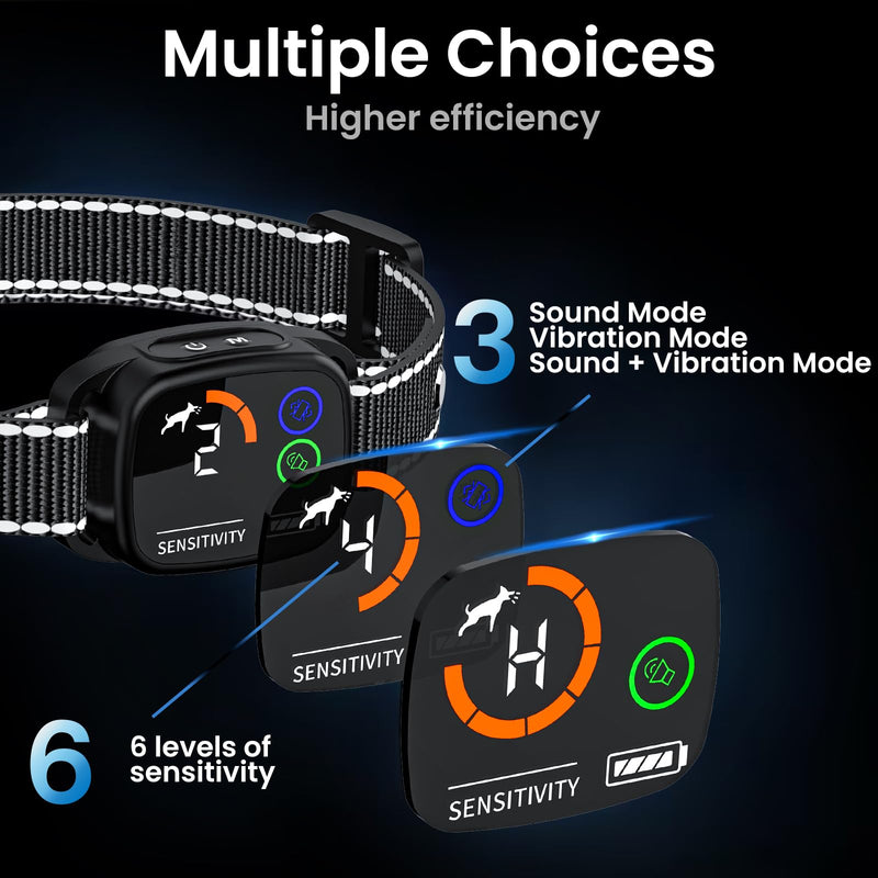 Bark Collar, Anti-bark Collar with 6 Adjustable Sensitivity, 3 Mode Beep/Vibration/Beep&Vibration, Rechargeable Smart Collar for Large Medium Small Dogs, IP67 Waterproof Bark Training Collar(Black) 1-Pack - PawsPlanet Australia