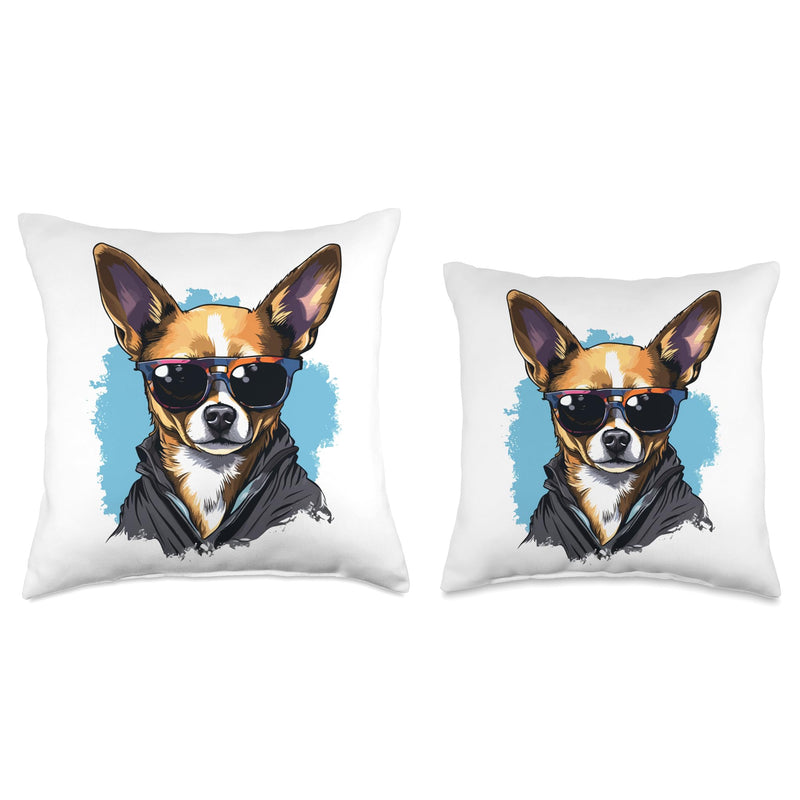 Chihuahua Chiwawa Dog Breed Pet Designs Chihuahua Chiwawa Dog Breed Pet with Sunglasses Throw Pillow, 16x16, Multicolor