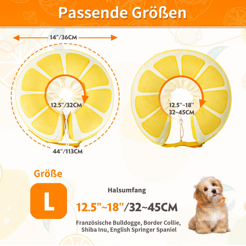 Inflatable Collar Dog & Cats, Comfortable Dog Collar, Lick Protection with Drawstring, Adjustable Lick Protection Dog for Recovery After Surgery or Wounds, Does Not Block Vision, L yellow