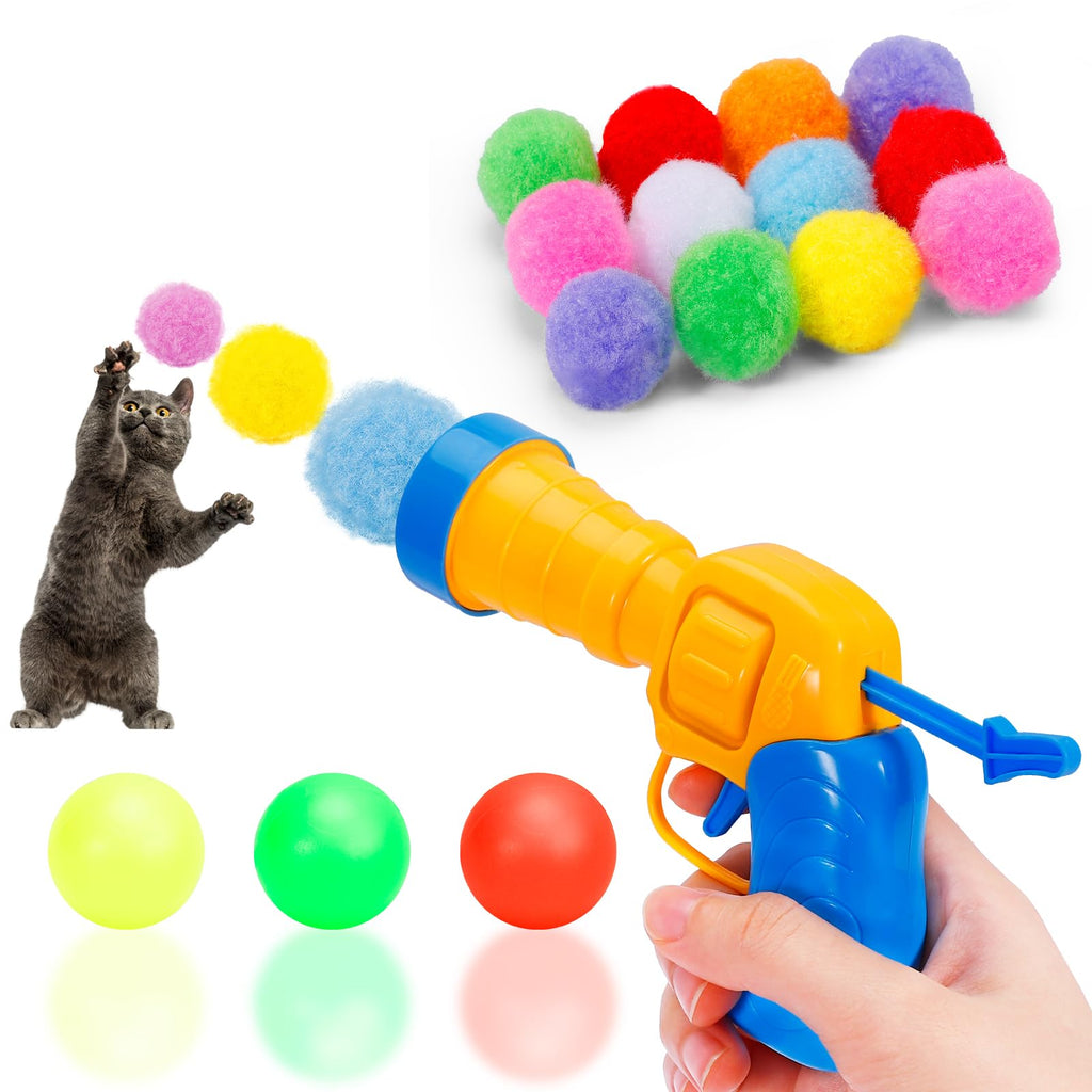 Cat Ball Launcher with Plush Ball Shoot Gun - Interactive Toys for Indoor Cats, Includes 30 Soft Balls (30 Balls) 30 balls - PawsPlanet Australia