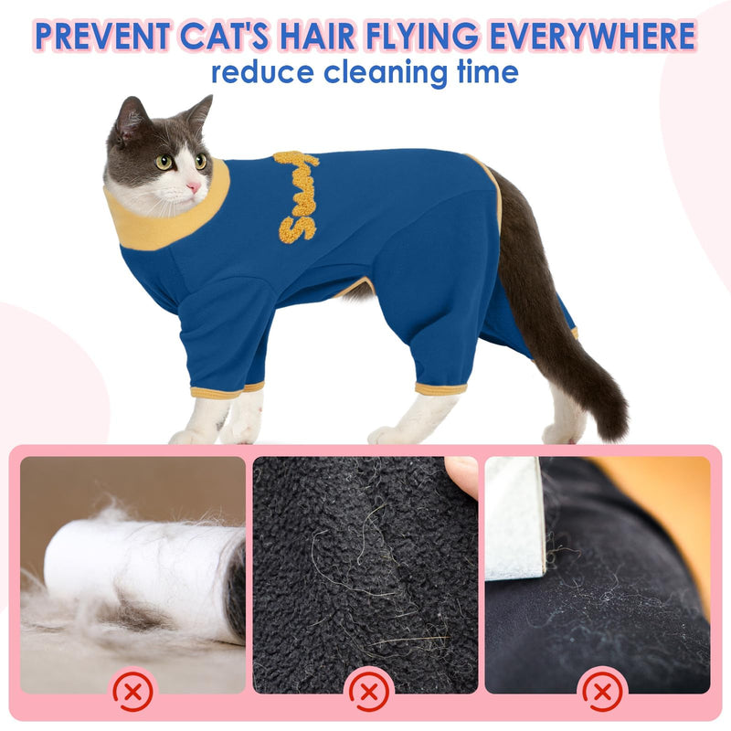 Onesies for Cats - Blue-XL, Long Sleeve and Turtleneck Sticky Hair Clothes,Cat Pajamas for Female & Male Anti-Licking Skin&Fur,Sphynx Skin Protection for Outing,Machine-Washable X-Large (Back Length:14.2") - PawsPlanet Australia