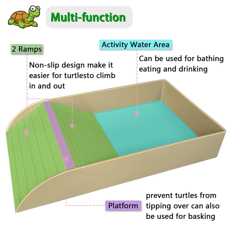 Tortoise Feeding Dish with Ramp and Basking-Platform - Leaf Tortoise Water Food Bowls, Reptile Water Dish Amphibians Habitat, Reptile Water Bowl Fit for Amphibians with Forcep Cleaning Clip Brown - PawsPlanet Australia