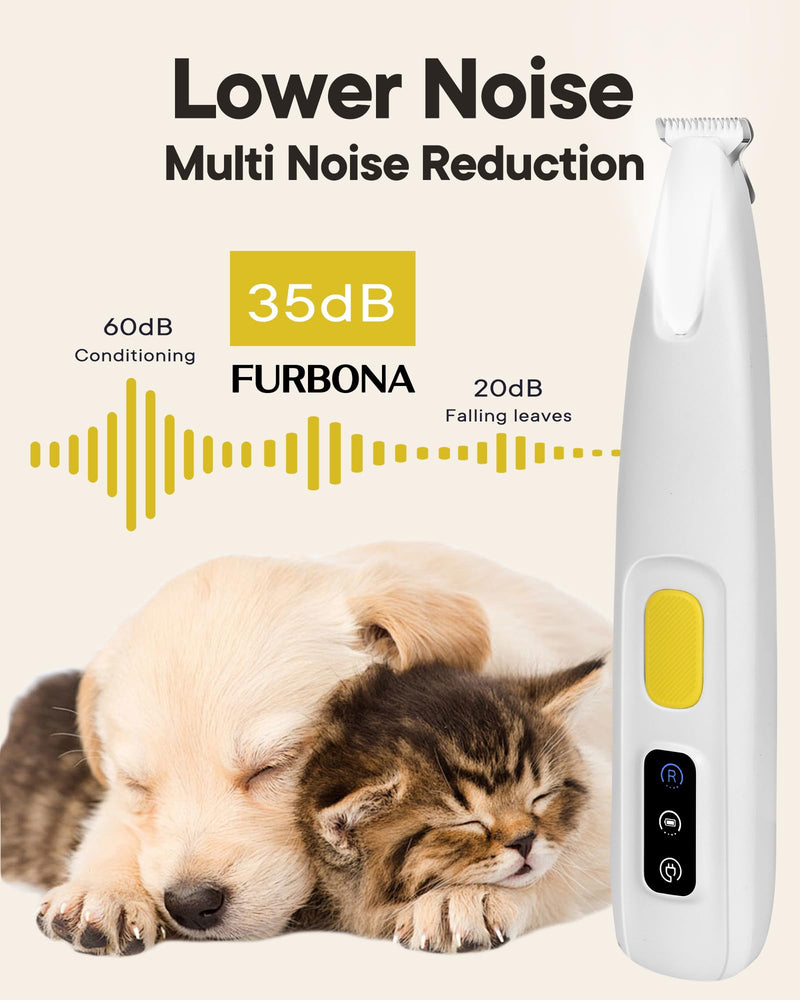 FURBONA Upgraded Dog Paw Trimmer with LED Light, 18 mm Widen Blade, 35 dB Low Noise, Waterproof, Rechargeable Clipper for Dogs & Cats Precision Trimming Around Paws, Eyes, Ears, Face, and Rump Yellow - PawsPlanet Australia