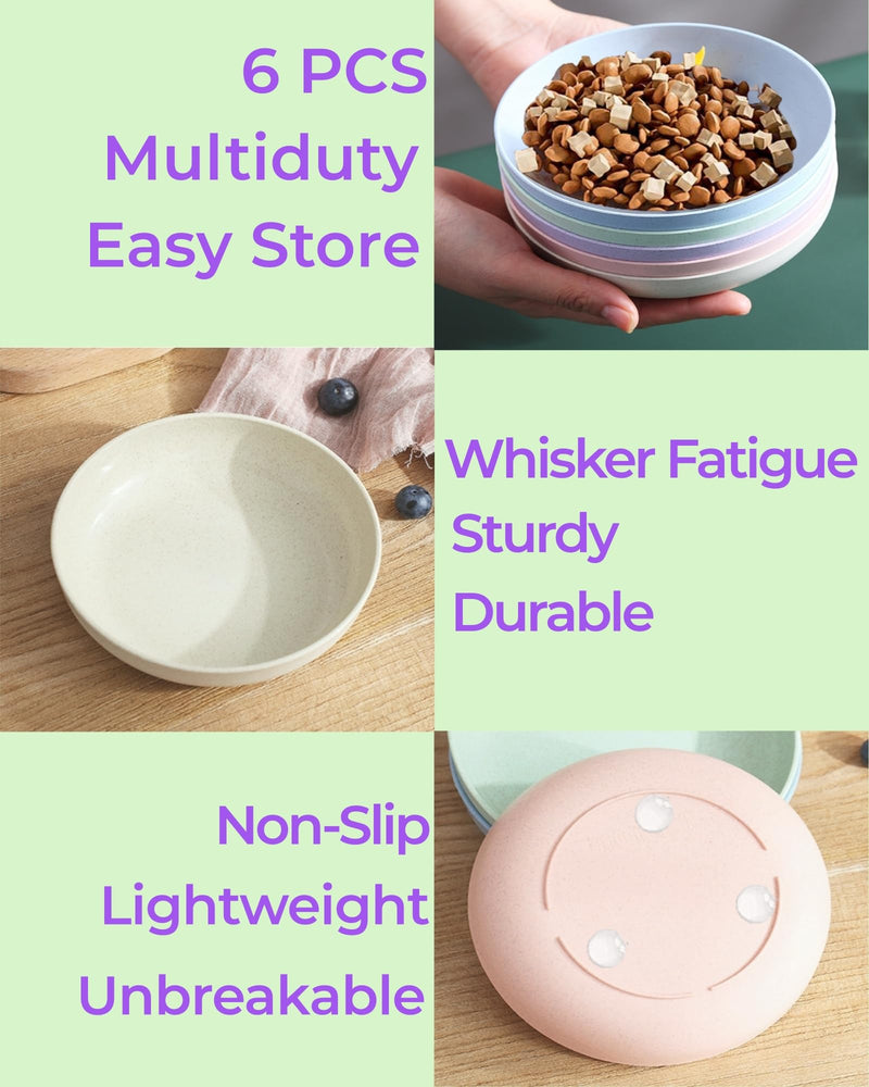6-Pack Cat Food Bowl with Non Slip Feet, Whisker Fatigue Cat Dishes for Food, Shallow Kitten Bowls Set for Indoor Cats, 5.5" Flat Cat Plates for Wet Food - PawsPlanet Australia