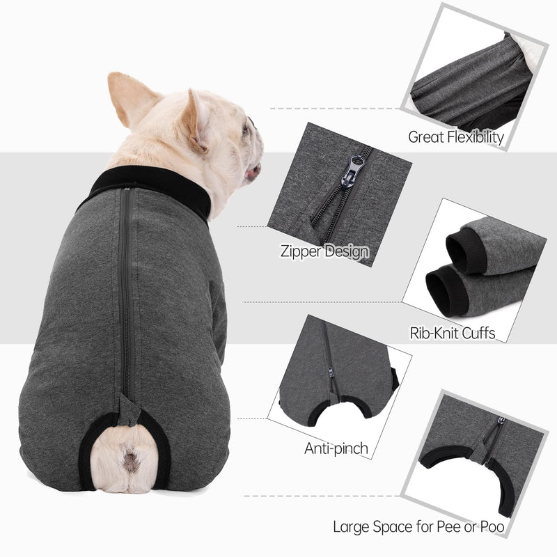 Dog Surgery Recovery Suits, Puppy After Surgery Onesie for Female Dogs, Post Surgical Recovery Onesies French Bulldogs, Small Dogs Pajamas Long Sleeve for Shedding Skin Disease Dark Grey Large - PawsPlanet Australia