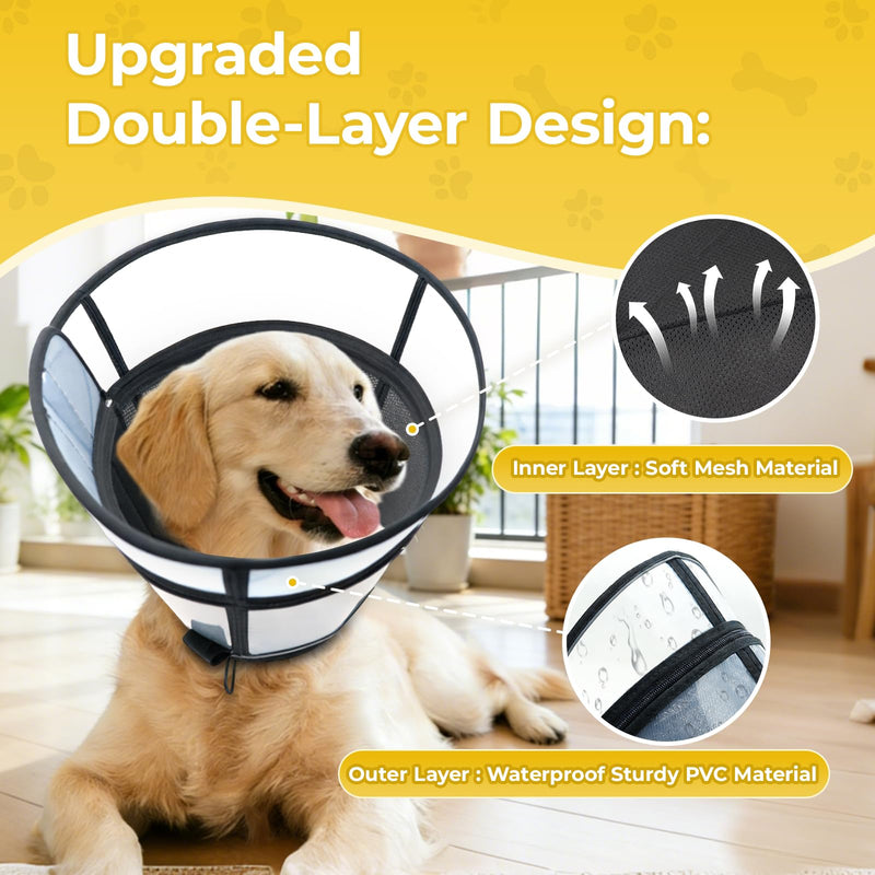 Upgraded Dog Cone Collar for Dogs After Surgery, Soft Transparent Pet Recovery Collar for Large Medium Small Dogs, Depth Adjustable Dog Cone Collar, Elizabethan Collar (XL, Black) XL (Neck: 17.72-20.47")