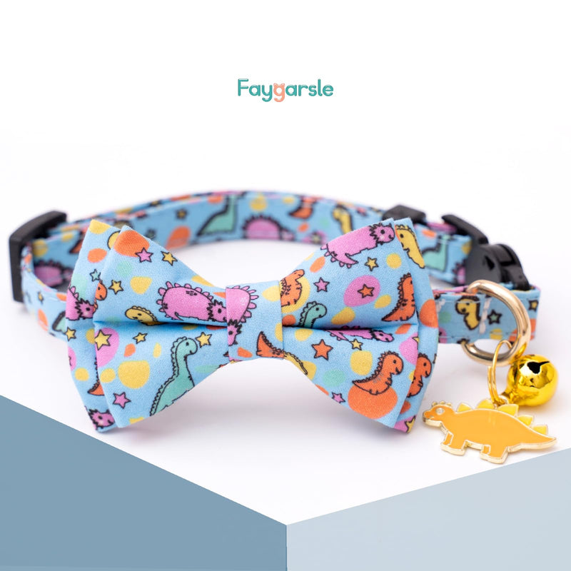 Faygarsle 2 Pack Cat collar with Bell Breakaway Bowtie for Male Female Cats Soft Fancy Blue Green Dinosaurs Pattern Spring Summer Cat Collar for Boy Girl Cats - PawsPlanet Australia