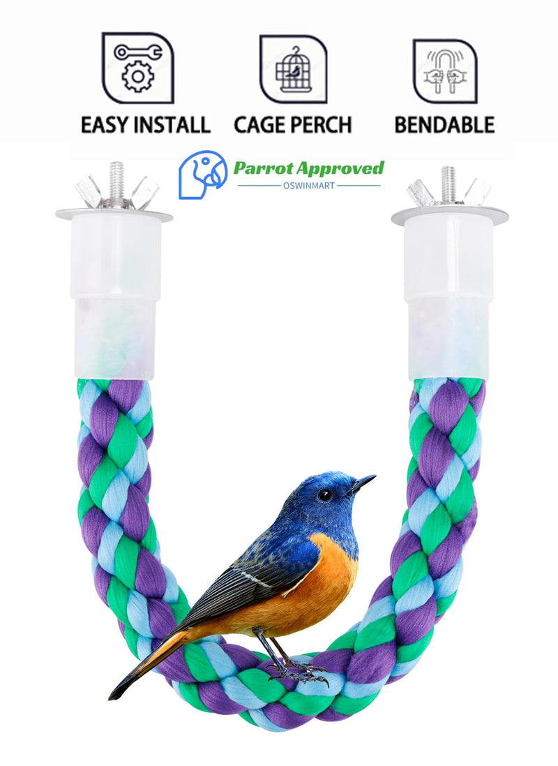 2Pcs 11.8’’Bird Rope Perches,Bendable Climbing Standing Chew Cage Toys Unique&Simulate Natural Color Bungee Toys for Small to Regular Size Birds green,purple,blue 11.8''x2