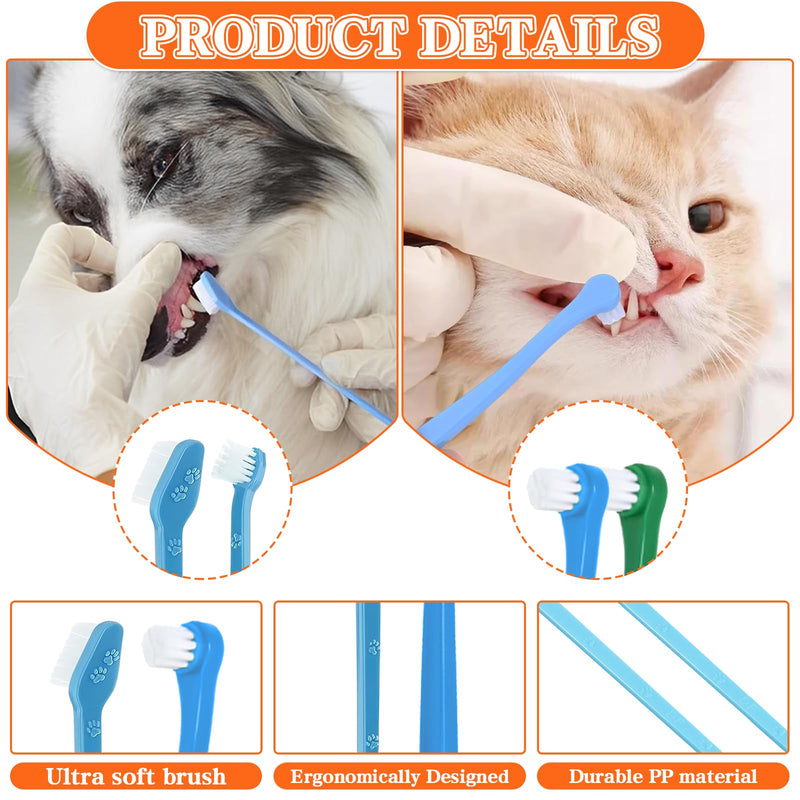 14-Piece Dog Toothbrush Set, Dog Toothbrush with 3-Head Brush & Finger Brush, Dog Dental Care Accessories for Pets, Multi-Angle Teeth Cleaning Set for Small, Medium and Large Pets