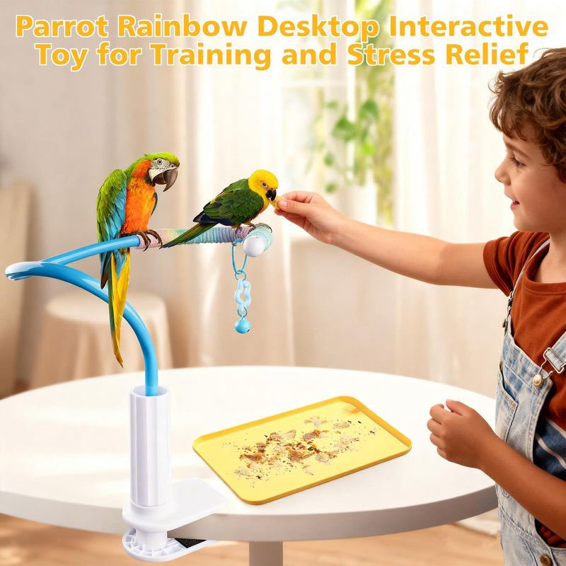 Bird Perch Stand,Bendable Desktop Parrot Training Stand with Tray,Easy to Clean Bird Tabletop Platform Toy,Parakeet Playground Play Stand for Lovebirds Pigeon Budgies,Small Animals?Blue? Blue