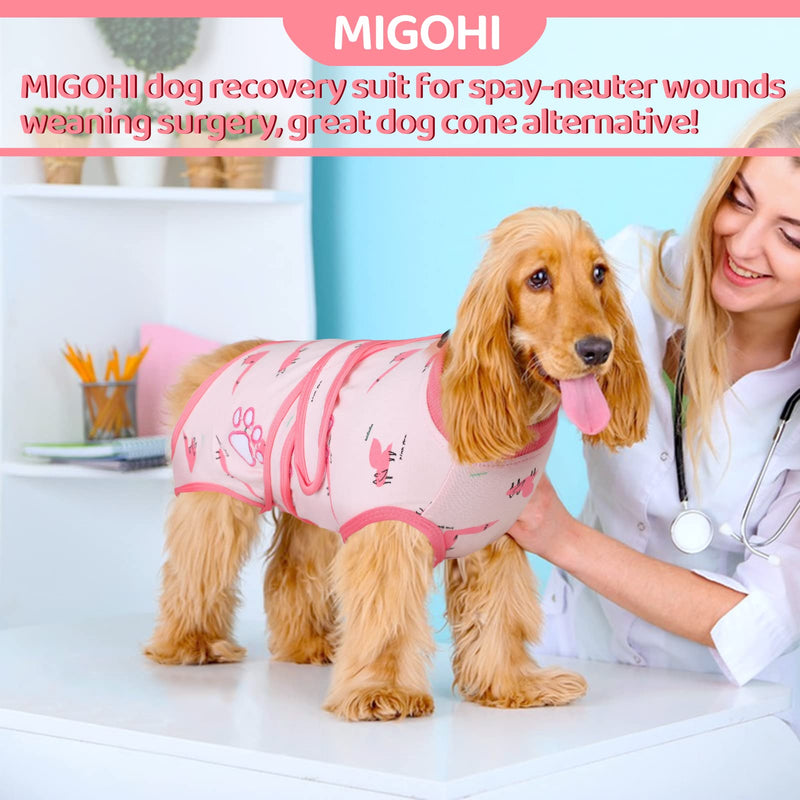 MIGOHI Dog Recovery Suit, Dog Surgery Recovery Suit for Spay Neuter Wounds Weaning, Breathable Dog Cone E-Collar Alternative After Surgery, Stretchy Pet Surgical Onesie for Male Female Anti Licking XL Pink