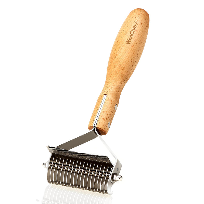 Undercoat Rake Dog Brush Dematting Comb cat shedding tool Dematting Tool Pet Brush Efficiently Detangle and Groom Coats for Large Medium Small Dogs and Cats Comb for Grooming Premium Wood Handle Round Handle - PawsPlanet Australia