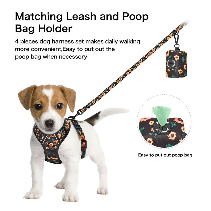 Petmolico No Pull Dog Harness Set with Leash Attachment Easy Control Handle Reflective Harness Vest Small Breed, Puppy Vest and Leash Set with Poop Bag Holder, Large - Sunflower - PawsPlanet Australia