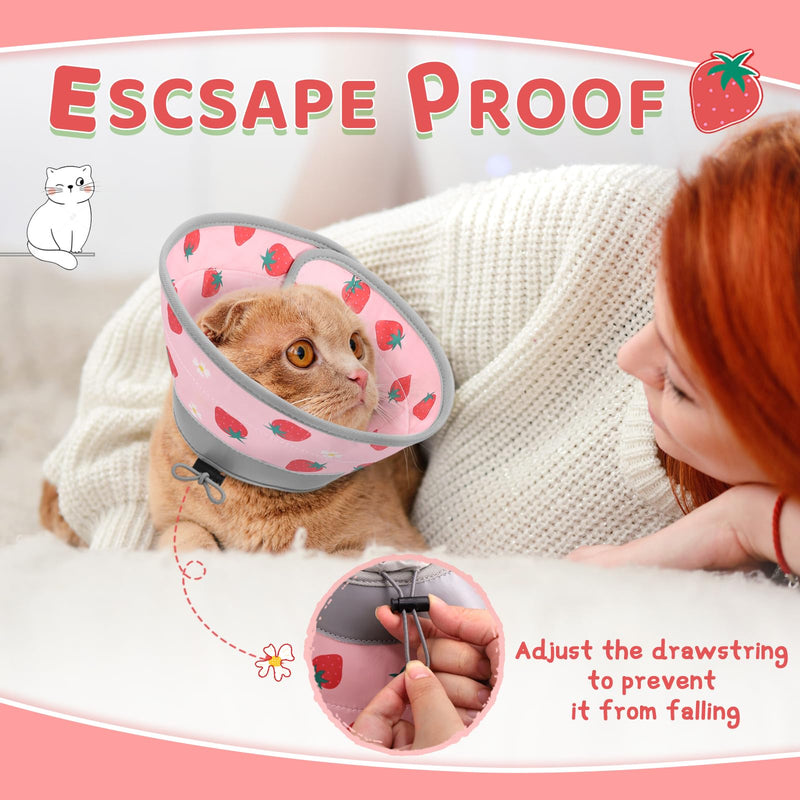 Cat Cone, Adjustable Cat Cone Collar Soft to Stop Licking, Foldable Cute Cat Cone Alternative, Water Resistant Neck Cone for Cats, Lightweight Cat Recovery E Collar for Cat Kitten（Pink，S-2 S(Neck Girth:5.5"-9.5") Pink - PawsPlanet Australia